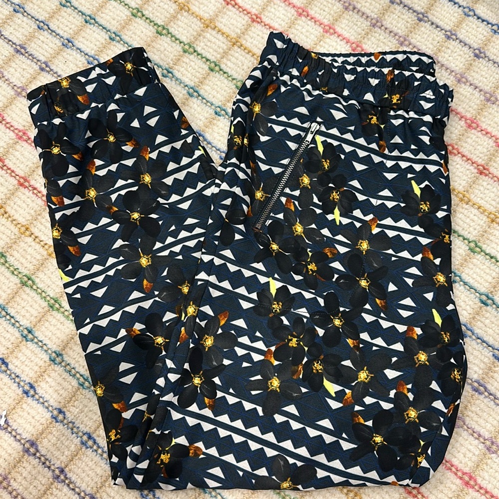 J. Crew elastic waist lined joggers, navy with flowers, size 4
